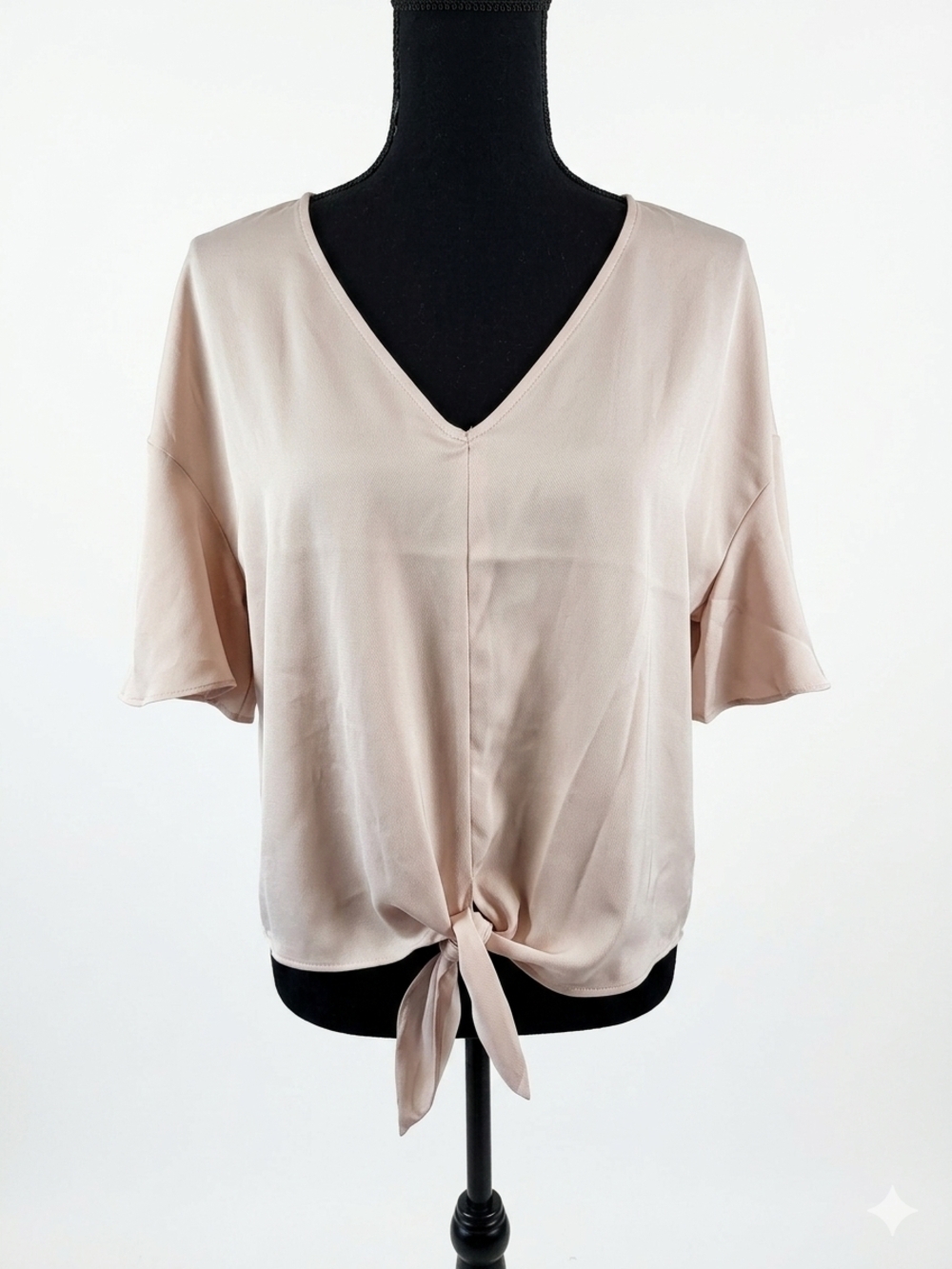 V-Neck Tie-Front Blouse in Light Blush